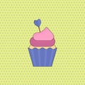 Symbol of love for valentine day - sweet cup cake. Flat vector Royalty Free Stock Photo