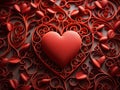 A symbol of love on Valentine\'s Day, a lot of flat hearts. Realistic romantic background, red heart icon. Generated by AI