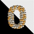 Symbol from gold and silver spheres on a transparent background. 3d number 0 Royalty Free Stock Photo