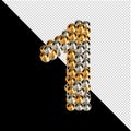 Symbol from gold and silver spheres on a transparent background. 3d number 1 Royalty Free Stock Photo