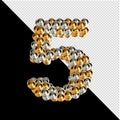 Symbol from gold and silver spheres on a transparent background. 3d number 5 Royalty Free Stock Photo