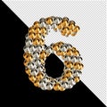 Symbol from gold and silver spheres on a transparent background. 3d number 6 Royalty Free Stock Photo