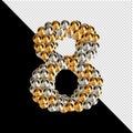 Symbol from gold and silver spheres on a transparent background. 3d number 8 Royalty Free Stock Photo