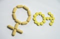 Symbol male and female formed with pills yellow