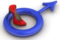 The symbol of the male gender under the high heel of women`s shoes Royalty Free Stock Photo