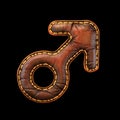 Symbol male made of leather. 3D render font with skin texture isolated on black background.