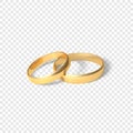 Symbol of marriage couple of golden rings. two gold rings. Vector illustration isolated on transparent background Royalty Free Stock Photo