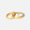 Symbol of marriage couple of golden rings. two gold rings. Vector illustration isolated on transparent background