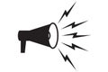 Symbol of megaphone. Black icon of loudspeaker. Concept of news, announce, propaganda, promotion, broadcast, media, message.