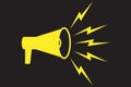 Symbol of megaphone. Yellow icon of loudspeaker. Concept of news, announce, propaganda, promotion, broadcast, media, message.