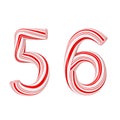 Symbol 5 and 6 Mint Candy Cane Alphabet Letters Numbers Collection Striped in Red Christmas Colour . 3d Rendering