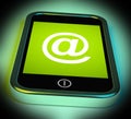 At Symbol On Mobile Shows @ At-Sign Email Royalty Free Stock Photo