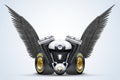 Symbol of motorcycle engine with Black open wings Royalty Free Stock Photo