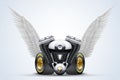 Symbol of motorcycle engine with White open wings Royalty Free Stock Photo