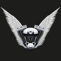 Symbol of motorcycle engine with White open wings Royalty Free Stock Photo