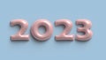 2023 symbol new year, numbers pink metallic on a blue background