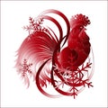 Symbol of new year - a rooster and snowflakes.