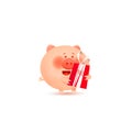 Symbol of New year. Xmas holiday. A cute little pig holds a gift. Royalty Free Stock Photo