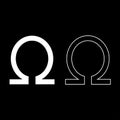 Symbol omega icon set white color illustration flat style simple image Royalty Free Stock Photo