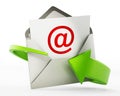 At symbol on open enveloppe. Internet and electronic mail concept. 3D illustration Royalty Free Stock Photo
