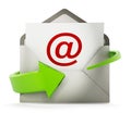 At symbol on open enveloppe. Internet and electronic mail concept. 3D illustration Royalty Free Stock Photo