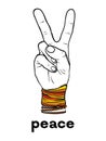 The symbol of pacifism and hippies is a hand with two fingers. Against racism, homophobia and war. Peace. Vector illustration.