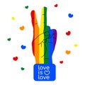 The symbol of pacifism and hippies is a hand with two fingers. Against racism, homophobia and war. Peace. Vector Royalty Free Stock Photo