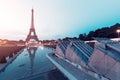 symbol of Paris and all of France is the elegant and unique Eiffel tower. Photo Taken in the area of Trocadero square during Royalty Free Stock Photo