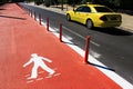 Symbol for pedestrians, pedestrian footway under construction.