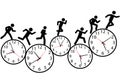 Symbol people run a race in time on clocks