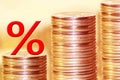 The symbol of percent on the background of money . Royalty Free Stock Photo