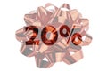 Symbol for 20 percent save with text 20% highlighted in front of red gift ribbon Royalty Free Stock Photo