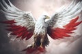 Symbol of Poland, white eagle and colors of the Polish flag. White and Ed. Generative Ai