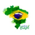 Symbol, poster, banner Brazil. Map of Brazil with the decoration of the national flag.