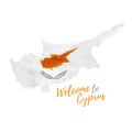 Symbol, poster, banner Cyprus. Map with the decoration of the national flag. Style watercolor drawing. Vector.
