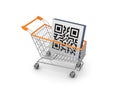 Symbol of QR code in a shopping trolley. Royalty Free Stock Photo