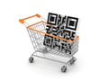 Symbol of QR code in a shopping trolley. Royalty Free Stock Photo