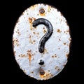 Symbol question mark made of forged metal on the background fragment of a metal surface with cracked rust. Royalty Free Stock Photo