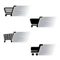 Symbol quick purchase, silhouette of shopping trolley. Simple shopping cart, add to cart item, buy button. Green, grey, blue, red Royalty Free Stock Photo