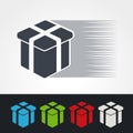Symbol of rate of delivery, icon speed shipping of gift, silhouette of box. Green, grey, blue, red and white present. Royalty Free Stock Photo