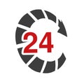 Symbol rate of delivery package, box. Icon of speed transport. Arrow with sign of 24 hours.