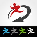 Symbol rate of delivery package or speed icon of download and upload, silhouette of running man, runner with arrow