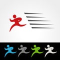 Symbol rate of delivery package or speed icon of download and upload, silhouette of running man, runner