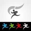 Symbol rate of delivery package or speed icon of download and upload, silhouette of running man, runner