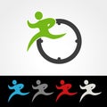 Symbol rate of delivery package or speed icon, silhouette of running man, runner with clock