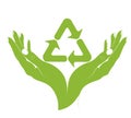 A symbol of recycling in female hands. Vector.