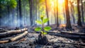 A Symbol of Resilience A Tiny Tree Sprout Ascends from the Ashes of a Forest Fire a Powerful Royalty Free Stock Photo