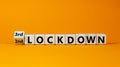 Symbol for a second or third lockdown. Turned a cube and changed the expression `2nd lockdown` to `3rd lockdown`. Beautiful or Royalty Free Stock Photo