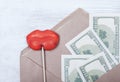 Symbol selling love and money bribe. money, women's lips