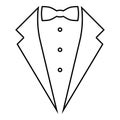 Symbol service dinner jacket bow Tuxedo concept Tux sign Butler gentleman idea Waiter suit icon black color outline vector Royalty Free Stock Photo